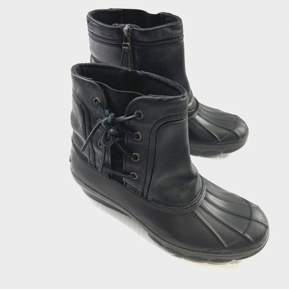 Sperry Top-Sider Womens‎ 8M Black Saltwater Wedge Tide Quilted Rain Boot Casual